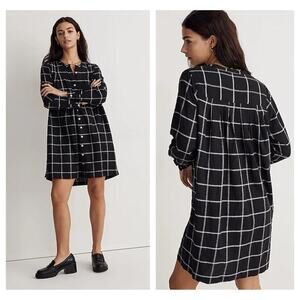 NEW Madewell Collarless Shirtdress in Windowpane Size Small